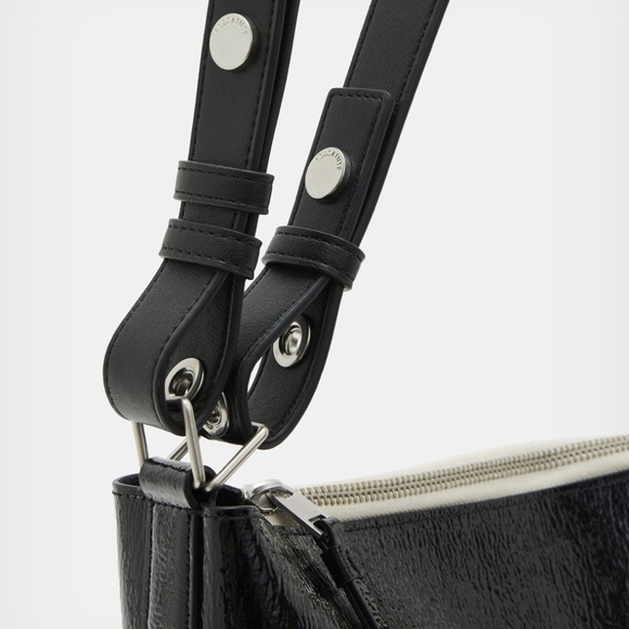 NWT $319 ALLSAINTS Kita Leather Messenger Crossbody Bag in Black Shine! - Picture 6 of 13